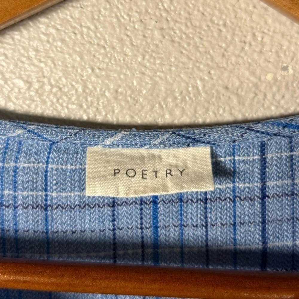 Poetry CHECKED DRESS High-twist linen Ocean Blue US 6 - Picture 10 of 10
